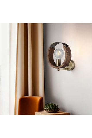 Houten Wandlamp Manya  - Naturel en Goudkleurig - 40 W