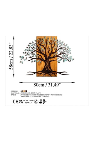 Decoração de parede em madeira Willow - 80 x 58 cm - Natural e preto