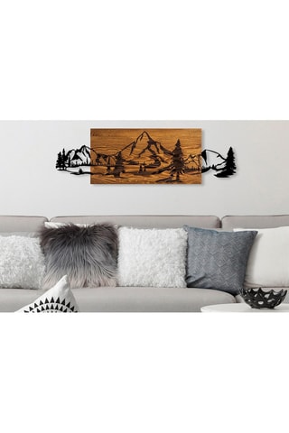 Decoração de parede em madeira Mountain Range - 93 x 29 cm - Natural e preto