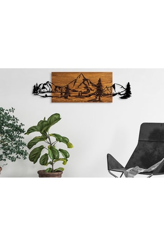 Decoração de parede em madeira Mountain Range - 93 x 29 cm - Natural e preto