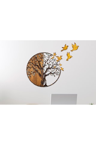 Decoração de parede em madeira - 92 x 71 x 3 cm - Natural e preto