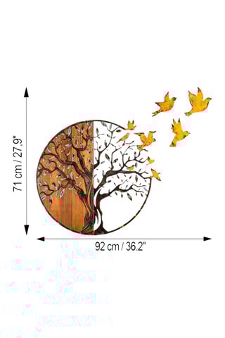 Decoração de parede em madeira - 92 x 71 x 3 cm - Natural e preto
