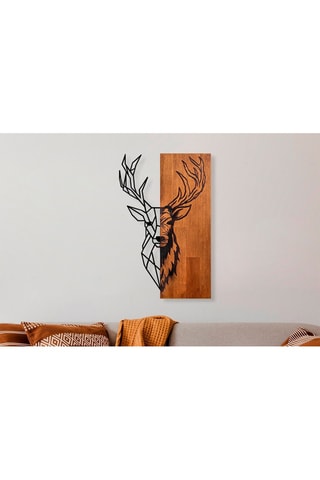 Decoração de parede em madeira Red Deer 1 - 36 x 58 cm - Natural e preto