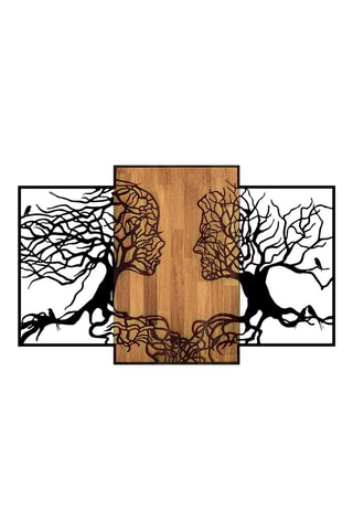 Decoração de parede em madeira - 125 x 3 x 79 cm - Natural e preto