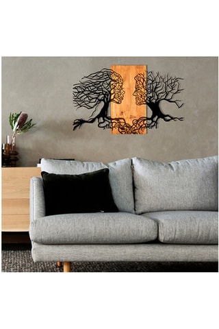 Decoração de parede em madeira - 92 x 58 x 3 cm - Natural e preto -