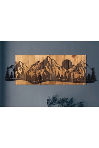 Decoração de parede em madeira Sundown - 75,5 x 24,5 cm - Preto e natural