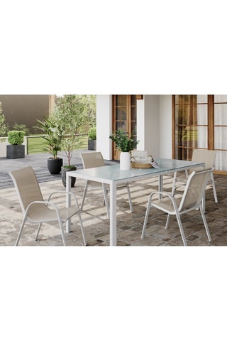 Chaises de jardin empilables en textilène blanches et beiges - lot de 4