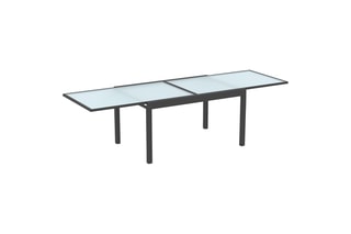 Table de jardin extensible grise en verre trempé 135-270cm
