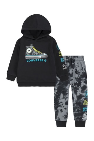 Felpa e pantaloni sportivi in pile tie and dye - Nero e grigio