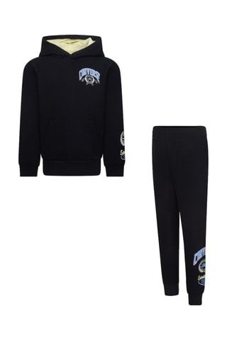 Felpa con cappuccio e pantaloni in cotone bio   - Nero e blu