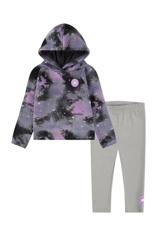 Felpa con cappuccio tie and dye e leggings - Nero, viola e grigio