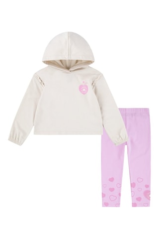 Felpa con cappuccio e leggings - Beige e rosa