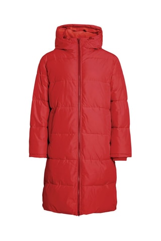 Lange gewatteerde jas met capuchon - Rood - Vila