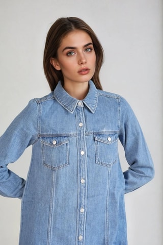 Vestido-camisa de ganga - Azul claro - Monki