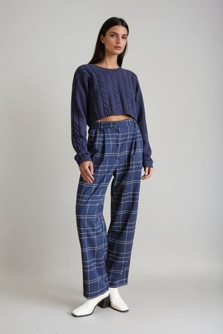 Calças de cintura alta - Azul-marinho - Monki