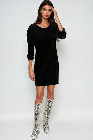 Vestido direito em veludo - Preto - Monki