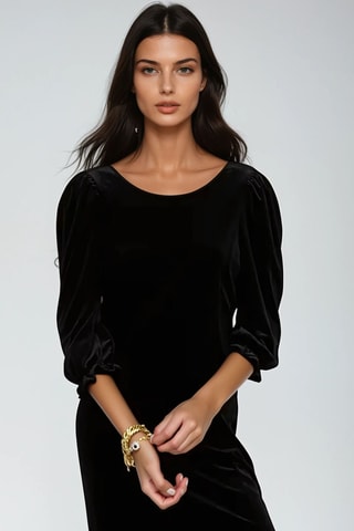 Vestido direito em veludo - Preto - Monki