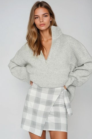 Saia traçada - Cinzento-claro e branco - Monki