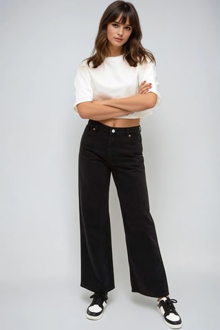 Calças de ganga de cintura alta - Preto - Monki