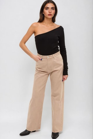 Calças de ganga de cintura alta - Bege - Monki
