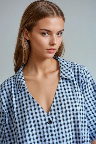 Vestido-camisa - Preto e azul-celeste - Monki