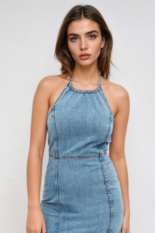 Vestido justo de ganga - Azul-claro - Monki