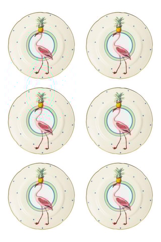 6 assiettes plates en porcelaine Flamand rose - 16,5 cm