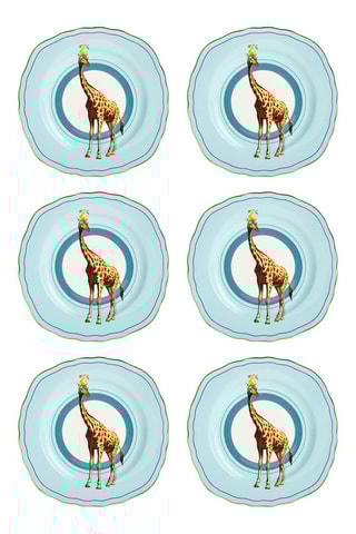 6 assiettes plates en porcelaine Girafe - 16,5 cm