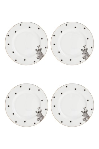 4 assiettes plates en porcelaine Zèbre - 16 cm