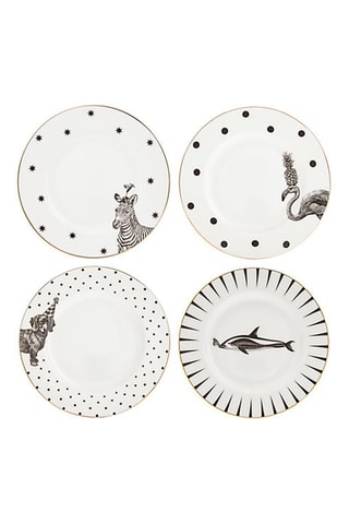 4 assiettes plates en porcelaine Mono Party - 16 cm