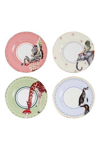 4 assiettes plates en Bone China Carnival - 16 cm