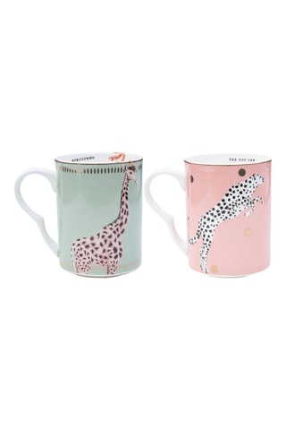 2 mugs en porcelaine Guépard et Girafe - 28 cl