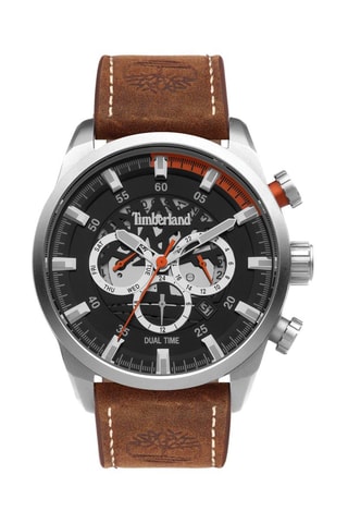 Leren Quartz Horloge Henniker II - GMT-functie - Bruin en Zilverkleurig