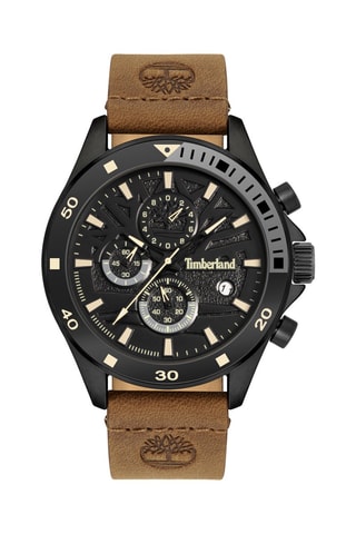 Leren en Doublé Zwartzilver Ion Quartz Horloge Wakeda-Z - Stopwatch - Camel en Zwart