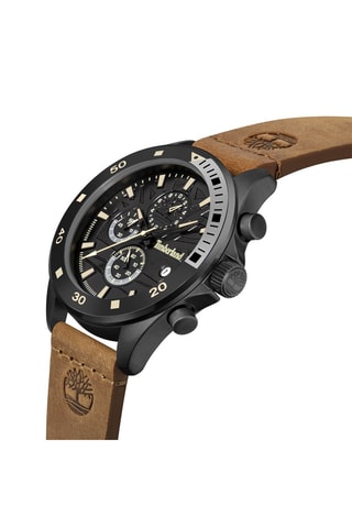 Leren en Doublé Zwartzilver Ion Quartz Horloge Wakeda-Z - Stopwatch - Camel en Zwart