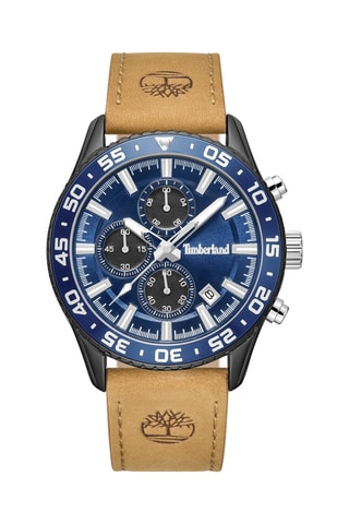 Leren Horloge - Chronograaf - Beige en Blauw