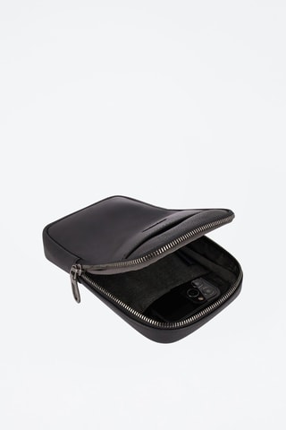 Mala a tiracolo para telemóvel em couro - Preto