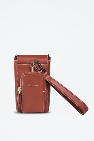 Mala a tiracolo para telemóvel em couro - Castanho