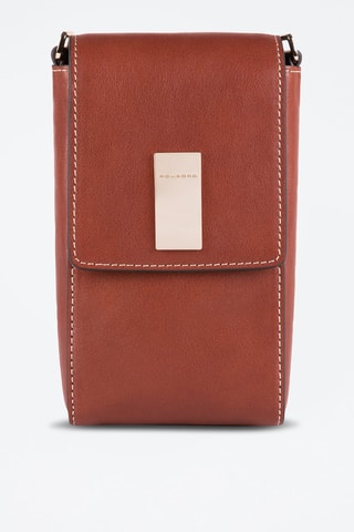 Mala a tiracolo para telemóvel em couro - Castanho