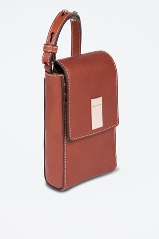 Mala a tiracolo para telemóvel em couro - Castanho