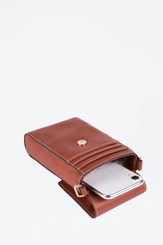 Mala a tiracolo para telemóvel em couro - Castanho