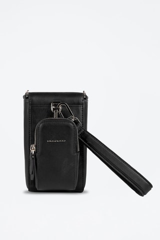 Mala a tiracolo para telemóvel em couro - Preto