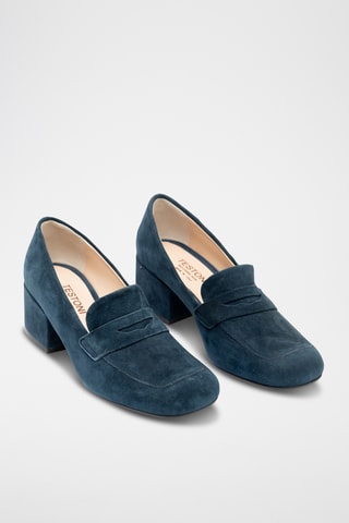 Mocassins de salto subidos em nobuck - Azul