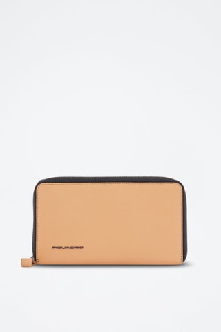 Carteira comprida em couro - Bege