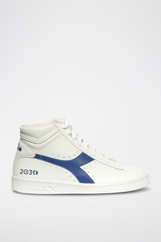 Sapatilhas subidas em couro L HIGH 2030 - Branco e azul-escuro