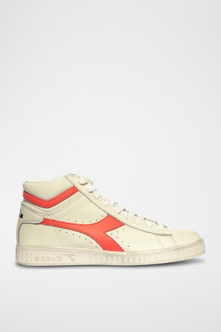 Sapatilhas subidas em couro Game L High Fluo - Branco e coral