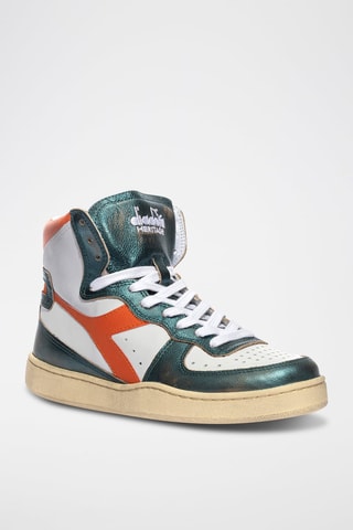 Sapatilhas de cano alto em couro Metal Mix Used - Verde e banco