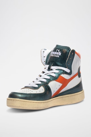 Sapatilhas de cano alto em couro Metal Mix Used - Verde e banco