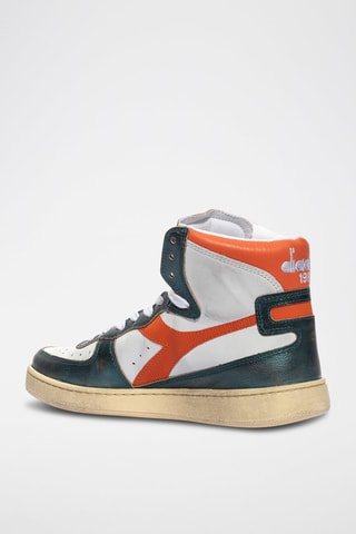 Sapatilhas de cano alto em couro Metal Mix Used - Verde e banco