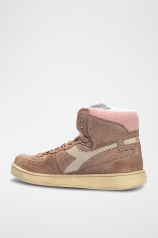 Sapatilhas de cano alto em nobuck Shearling WN - Bege e rosa